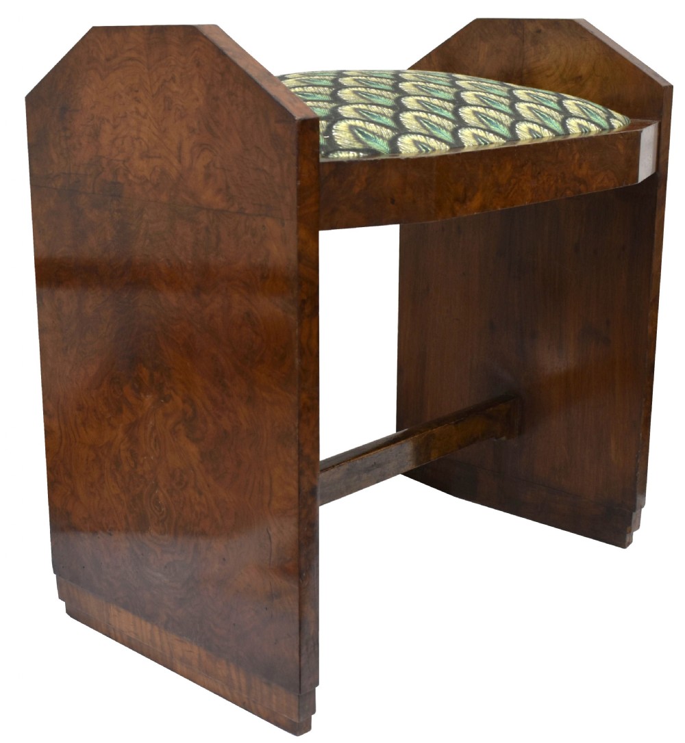 art deco figured walnut dressing table stool c1930