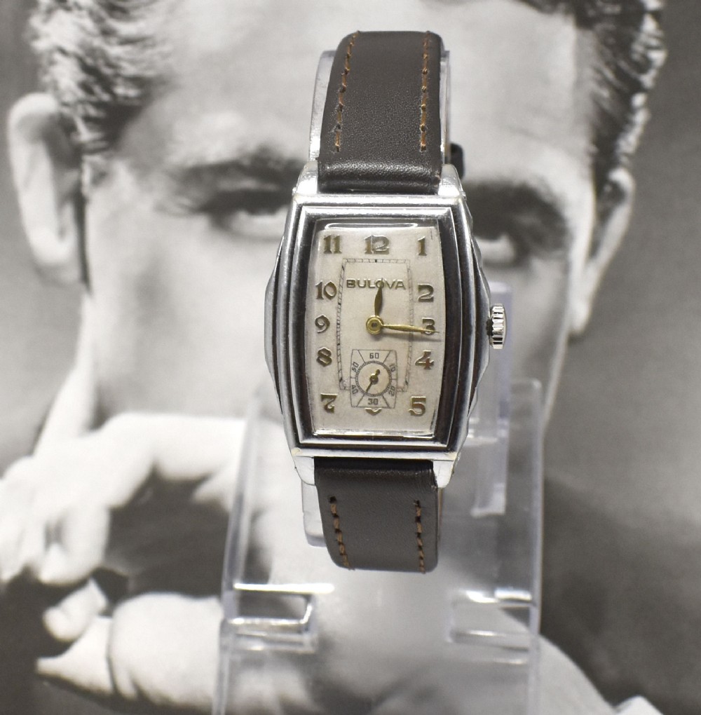 art deco bulova gents white gold fill watch serviced c1935
