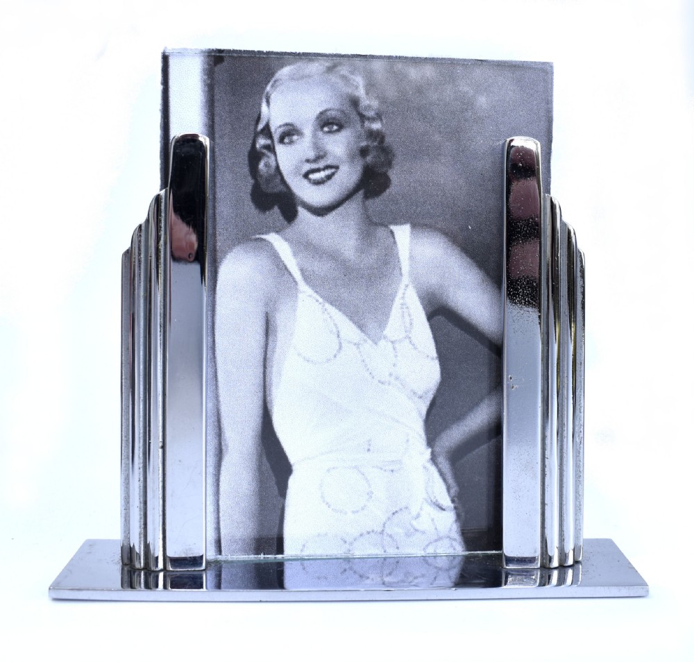 art deco odeon chrome free standing picture frame c1930