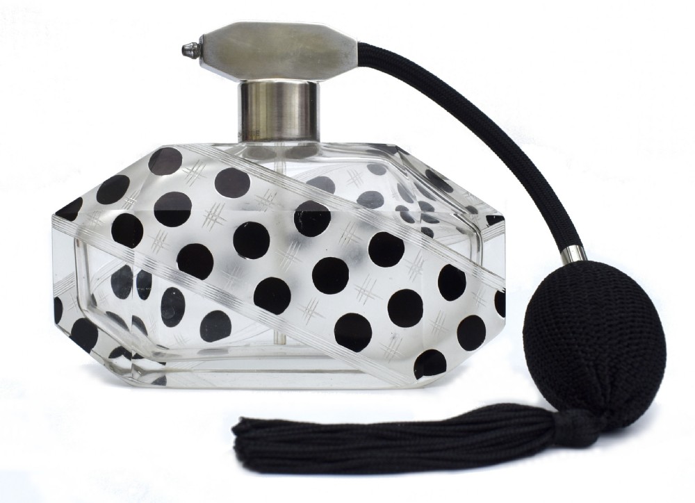 art deco large glass enamel ladies perfume atomizer c1930