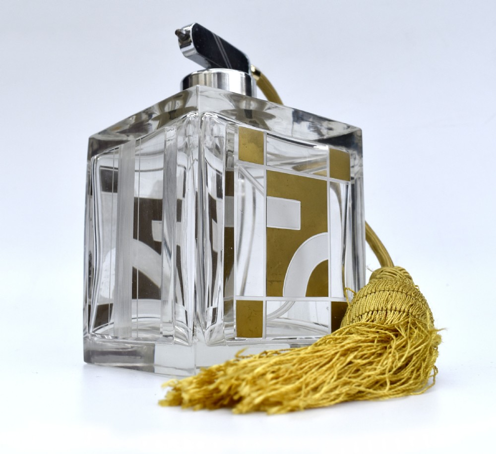art deco huge czech glass ladies perfume atomizer c1930
