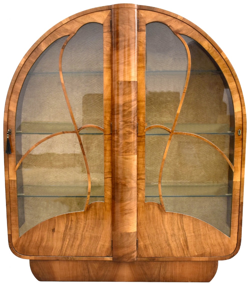 art deco stylish display cabinet in walnut english 1930s