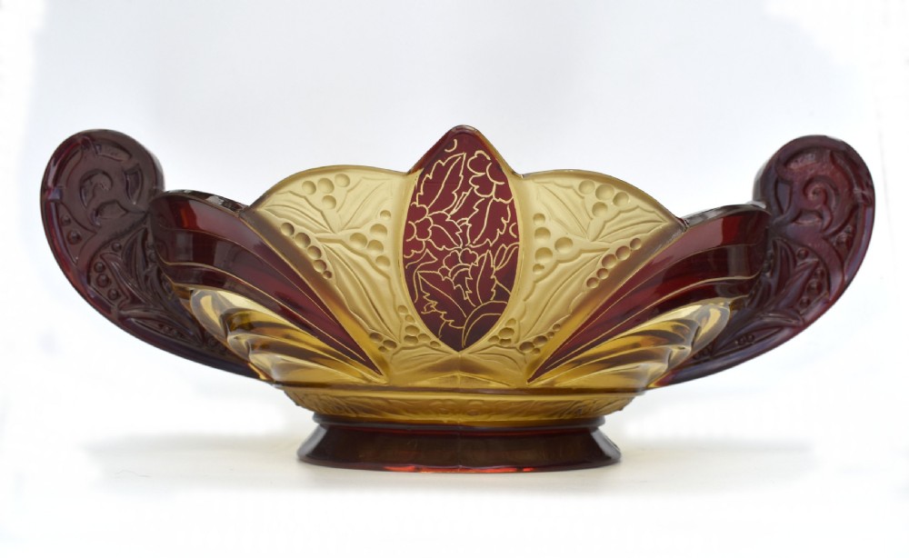 huge art deco glass centerpiece bowl czech c1930