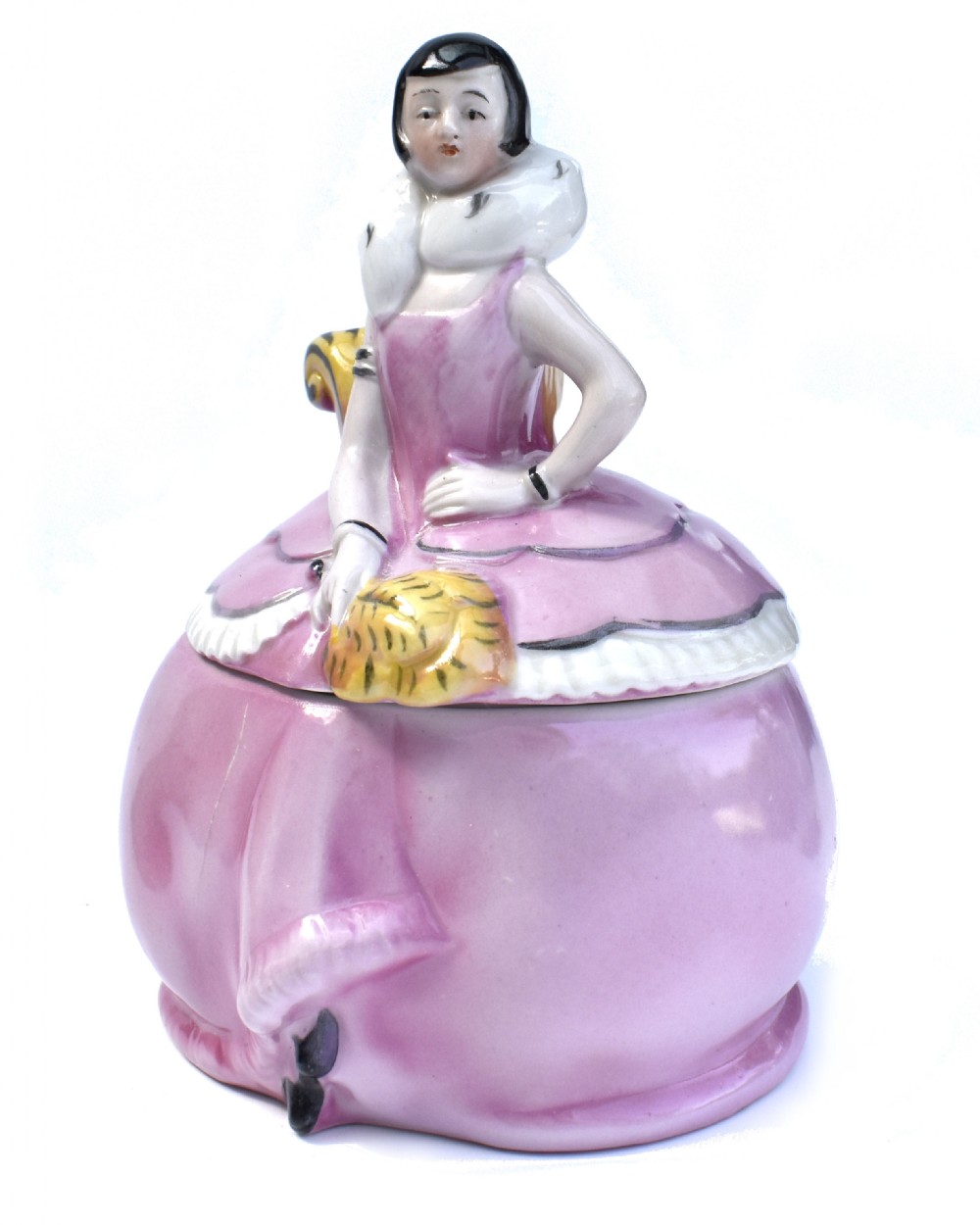 art deco half doll flapper girl powder jar c1930