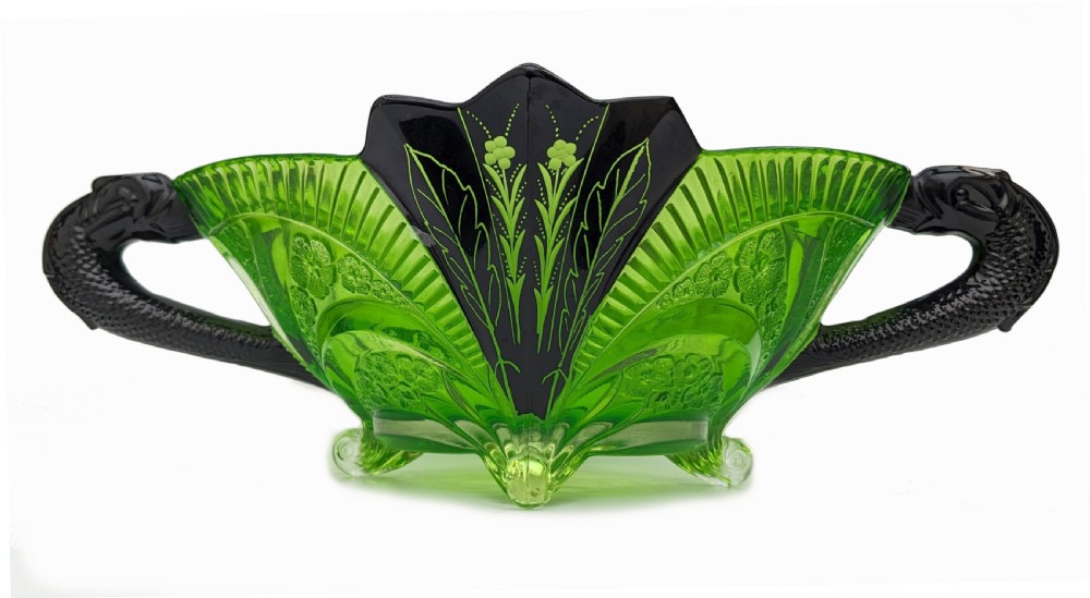 art deco uranium glass enamel bowl by karl palda c1930