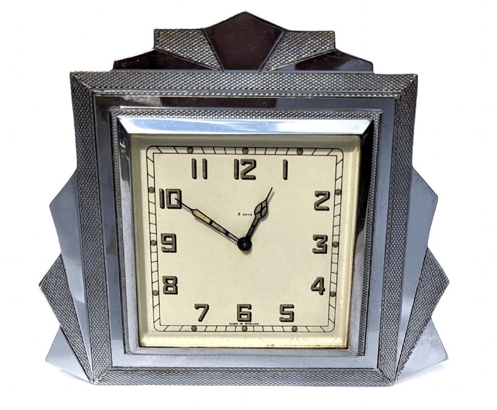 art deco chrome small 'smiths' clock by al davenport c1930