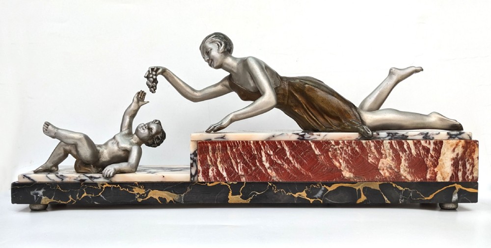 art deco spelter 'mother child' french c1930