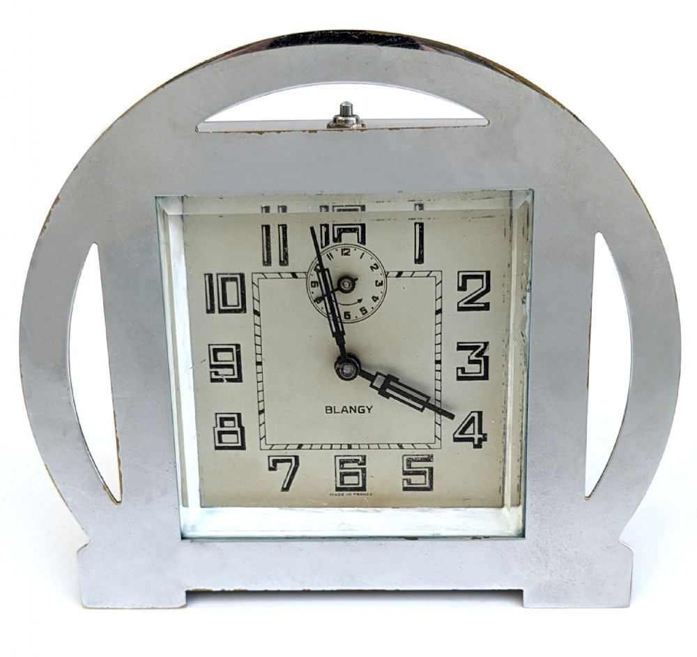art deco chrome manual clock by blangy french c1930