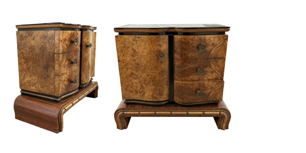 art deco italian pair of matching bedside cabinets in walnut c1930