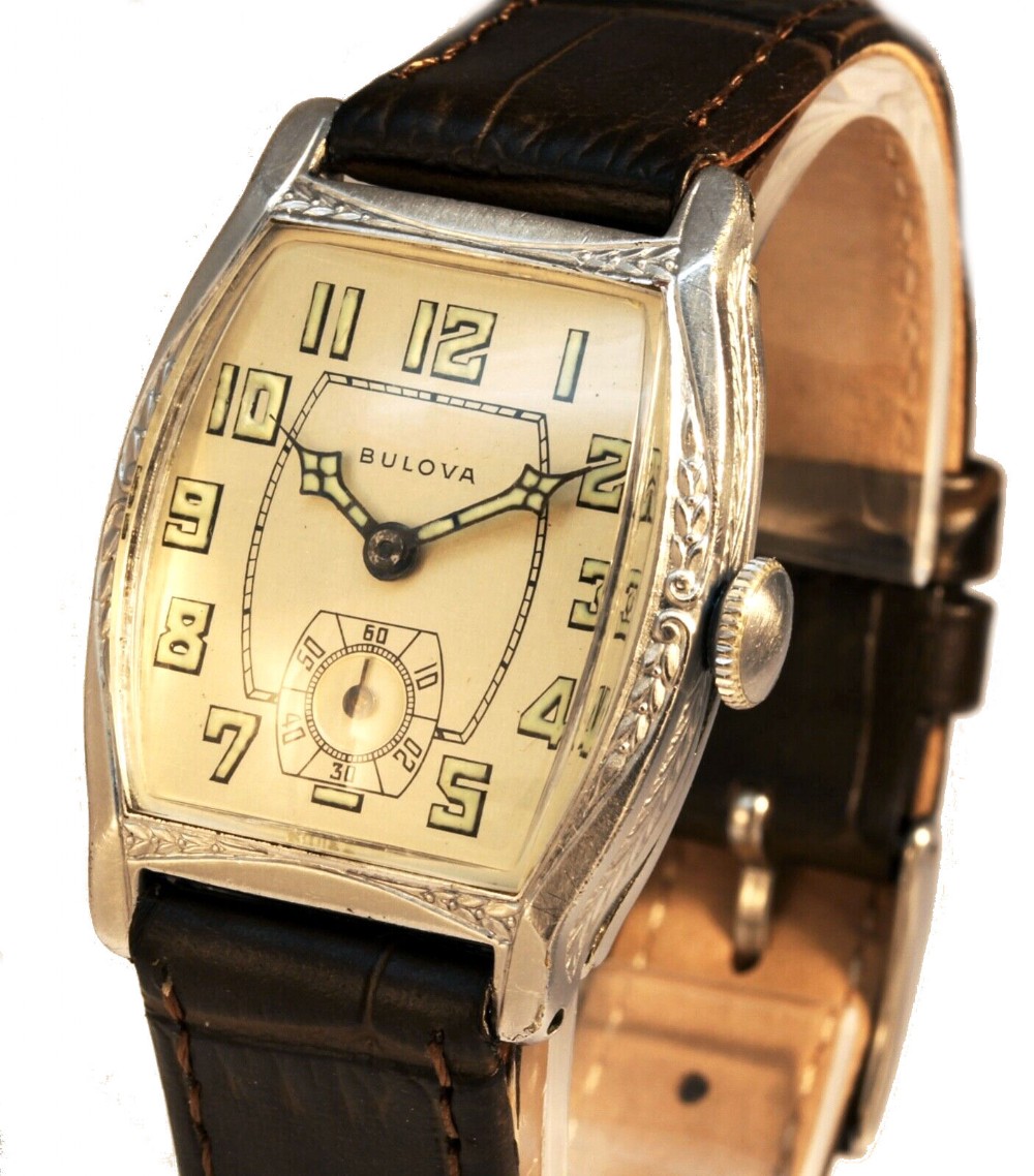 art deco 1929 bulova gents 10k white rg watch 94 yrs old serviced