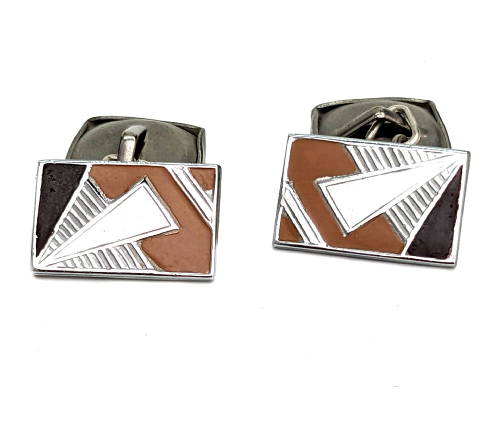 art deco modernist matching pair of enamel gents cufflinks c1930