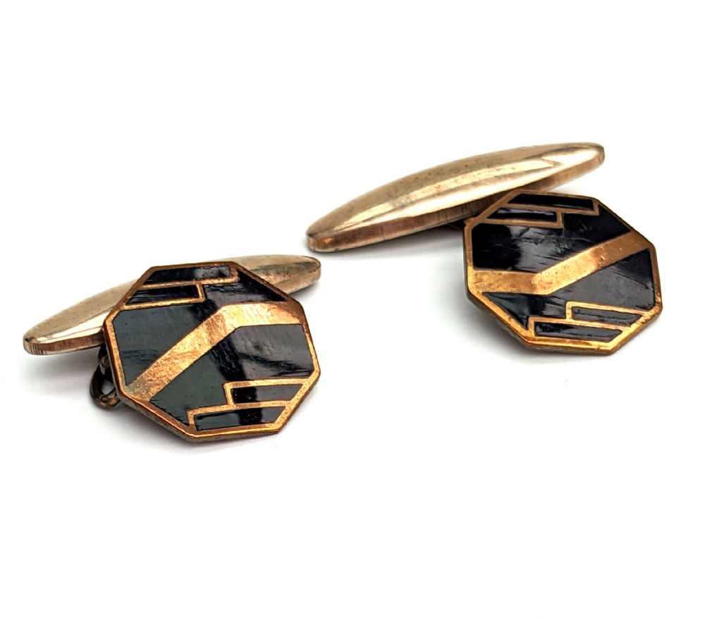 art deco gents english enamel cufflinks c1930