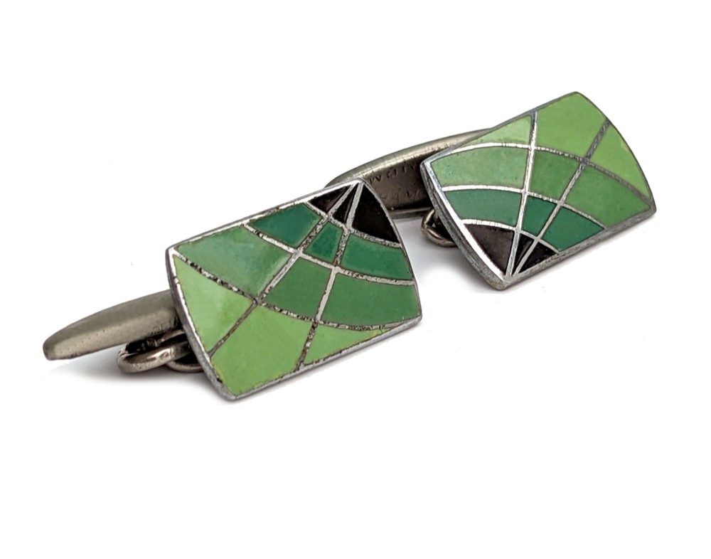 art deco matching pair of green enamel gents cufflinks c1930