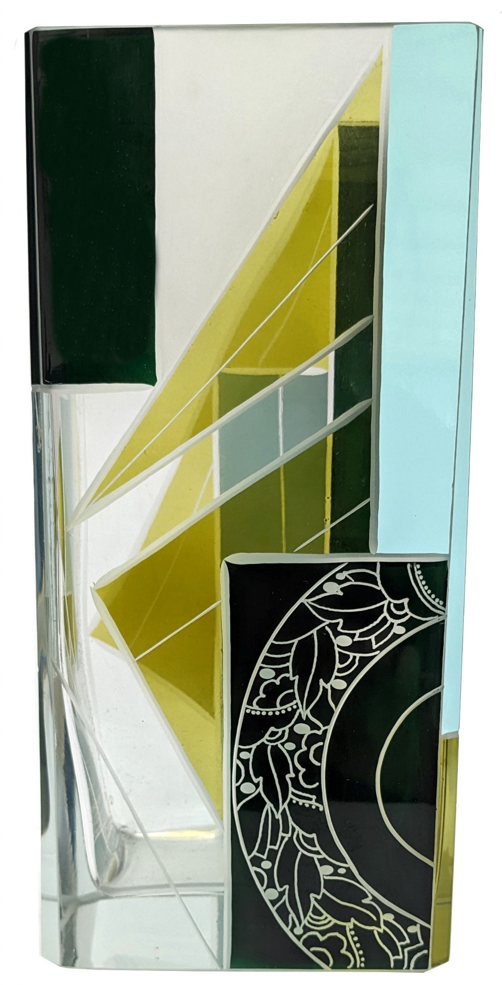 art deco tall glass enamel etched vase by karl palda czech republic c1930