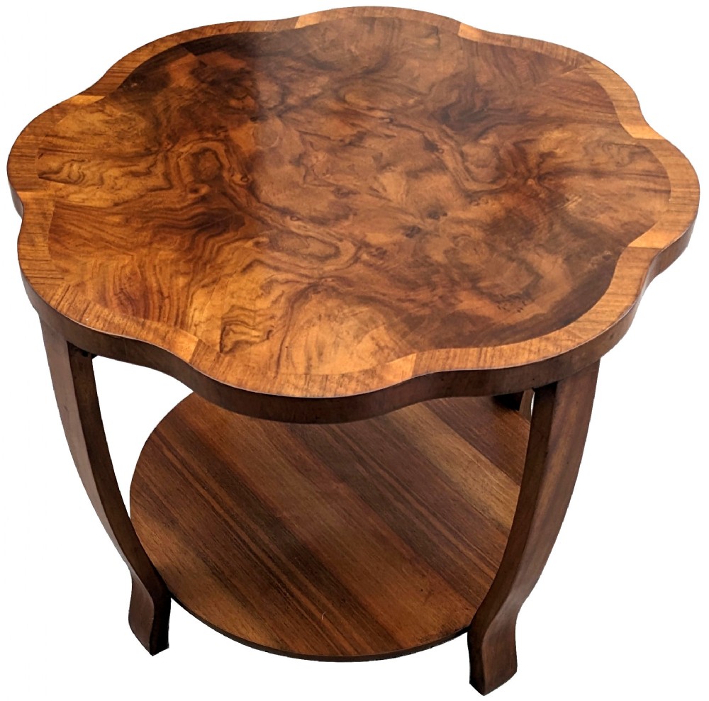 art deco two tier figured walnut coffee table c1930