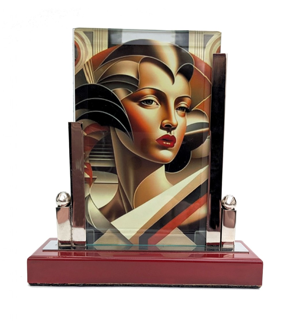 art deco chrome glass free standing picture frame c1930