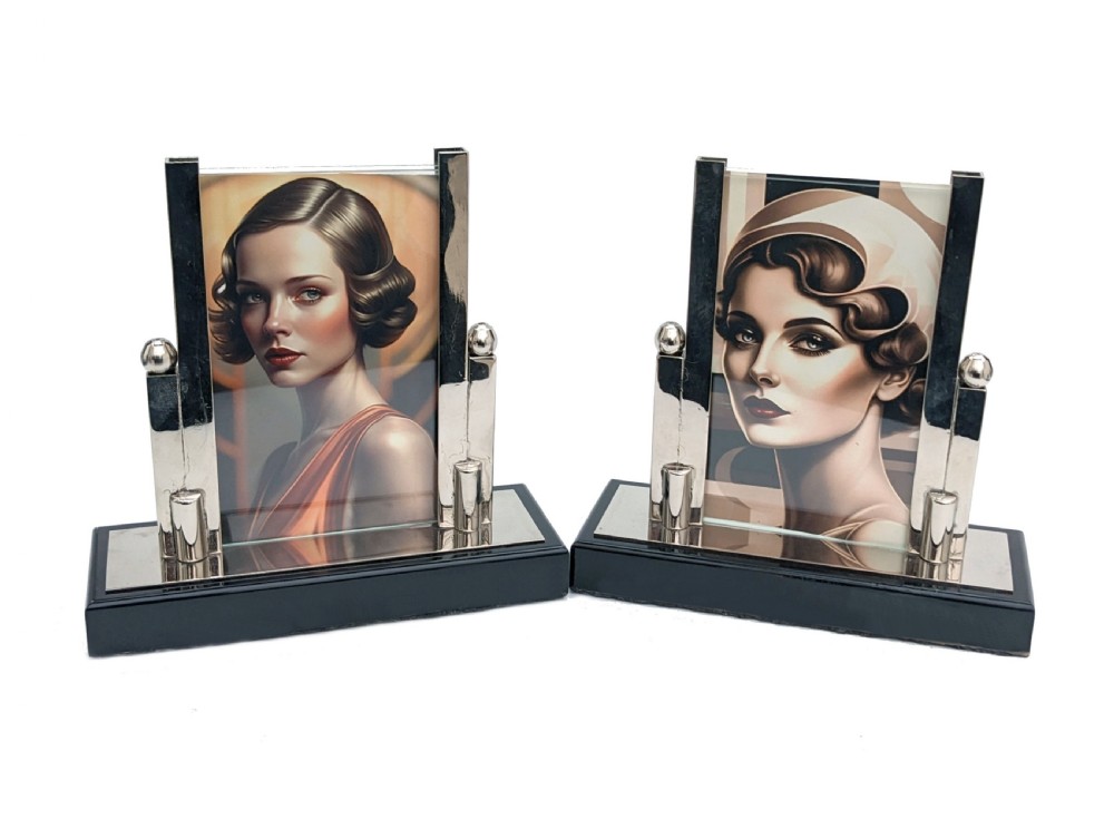 art deco chrome glass free standing matching picture frames c1930