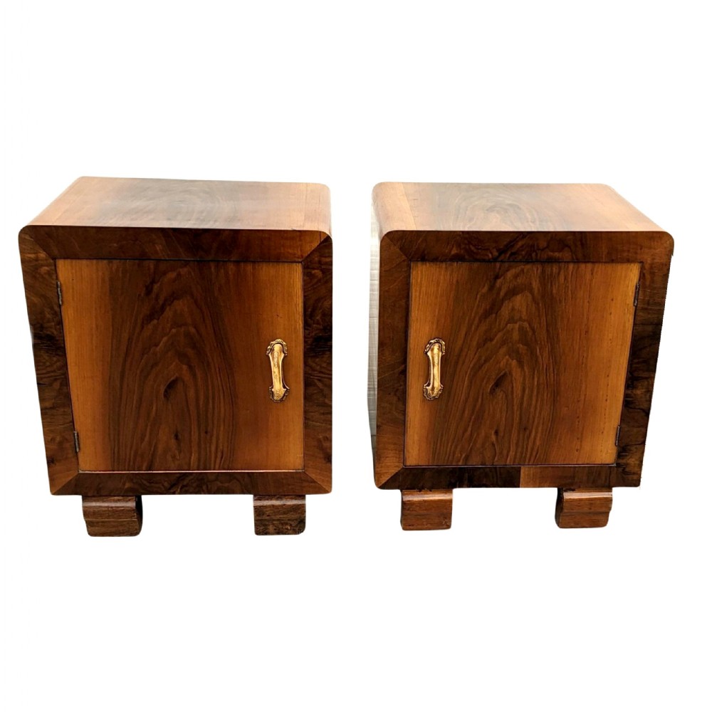 art deco italian matching pair of walnut bedside cabinets c1930