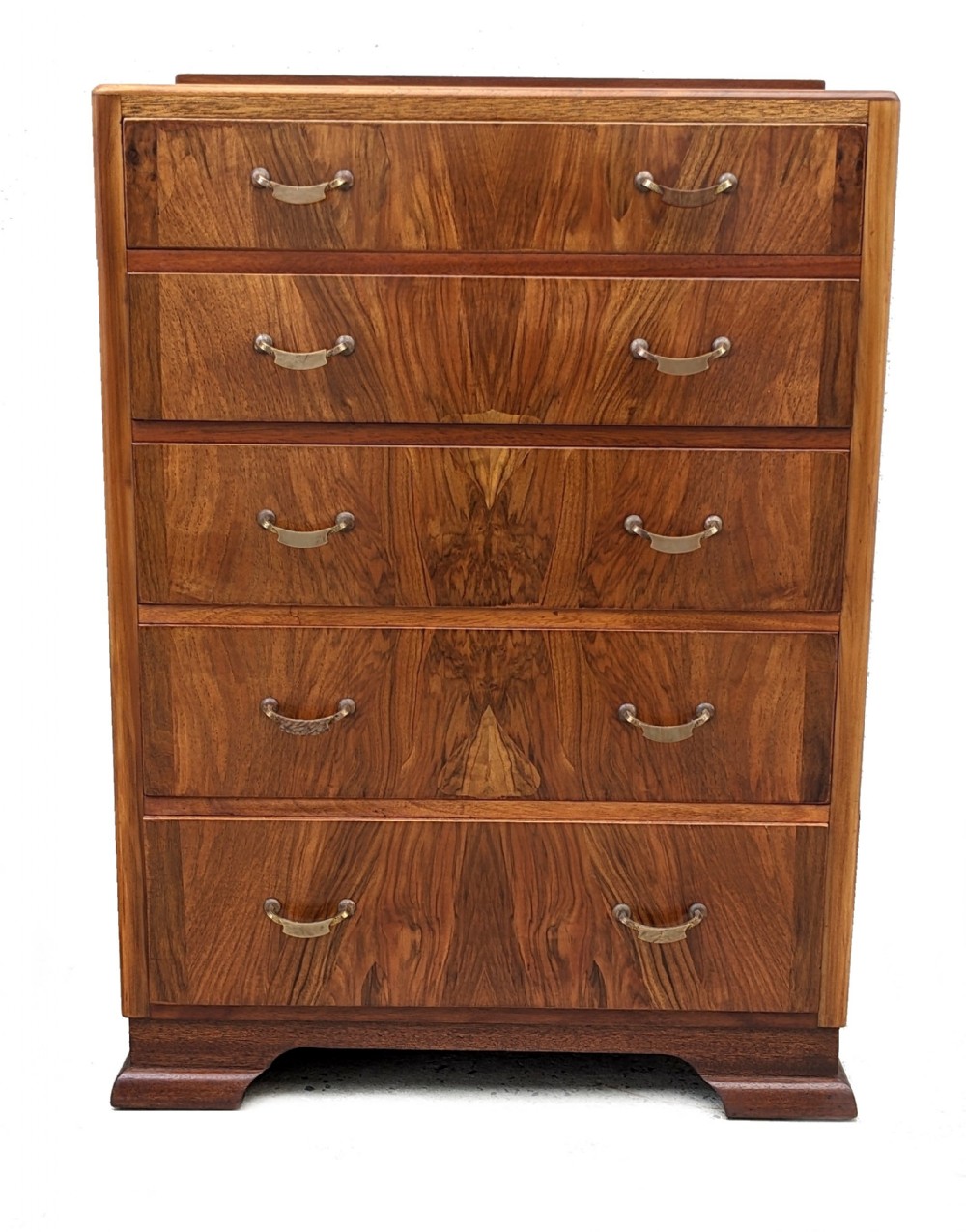 art deco impressive walnut chest of five drawers english c1930