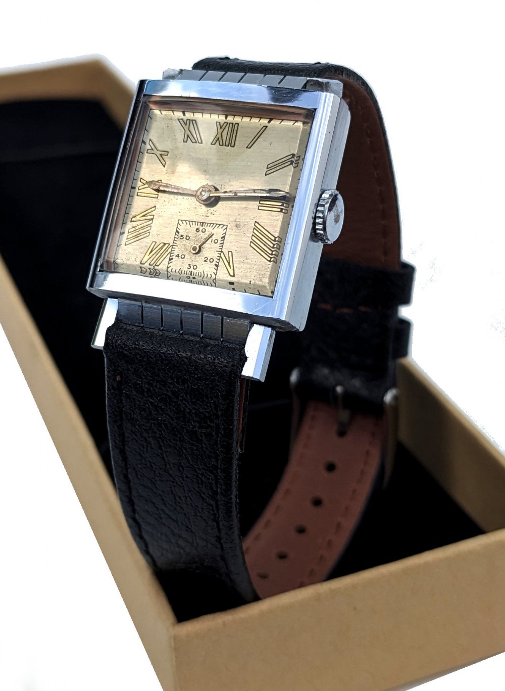 art deco gents manual wrist watch french c1940's newly serviced