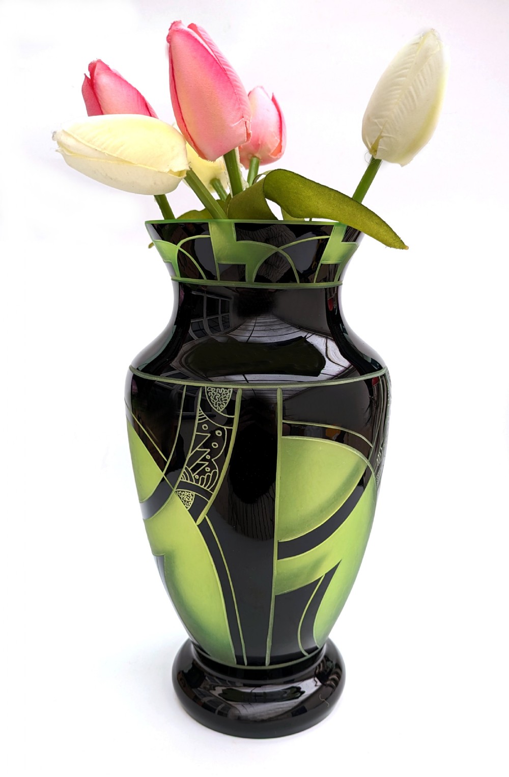 art deco large czech glass vase by karl palda c1930