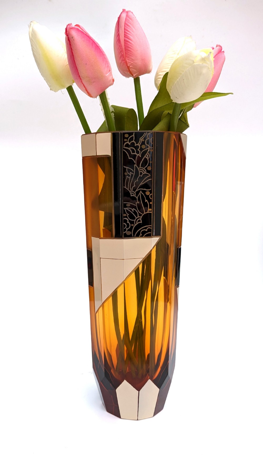 art deco large czech amber glass vase by karl palda c1930