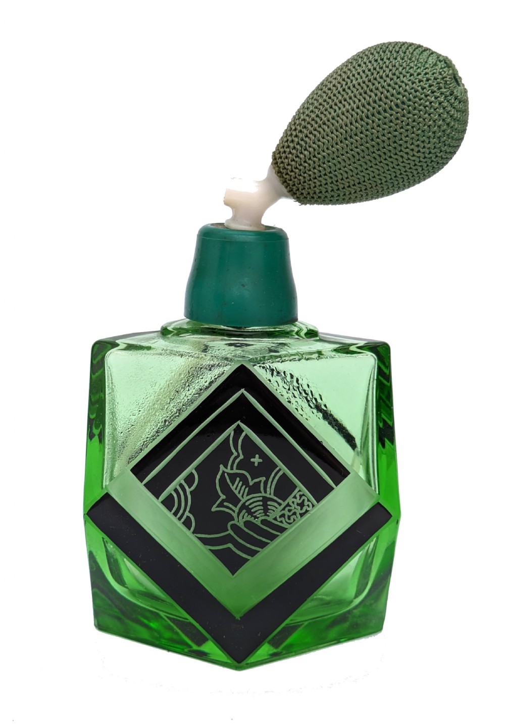 art deco green glass perfume atomizer by karl palda c1930