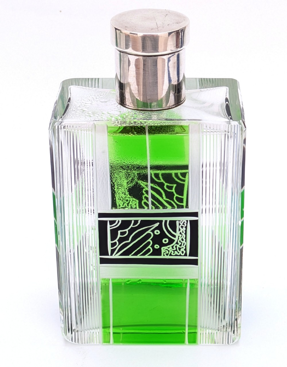 art deco gents glass and silver cologne bottle c1930