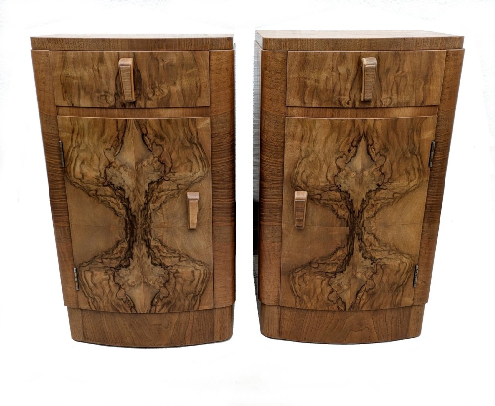 art deco matching pair of walnut bedside cabinets