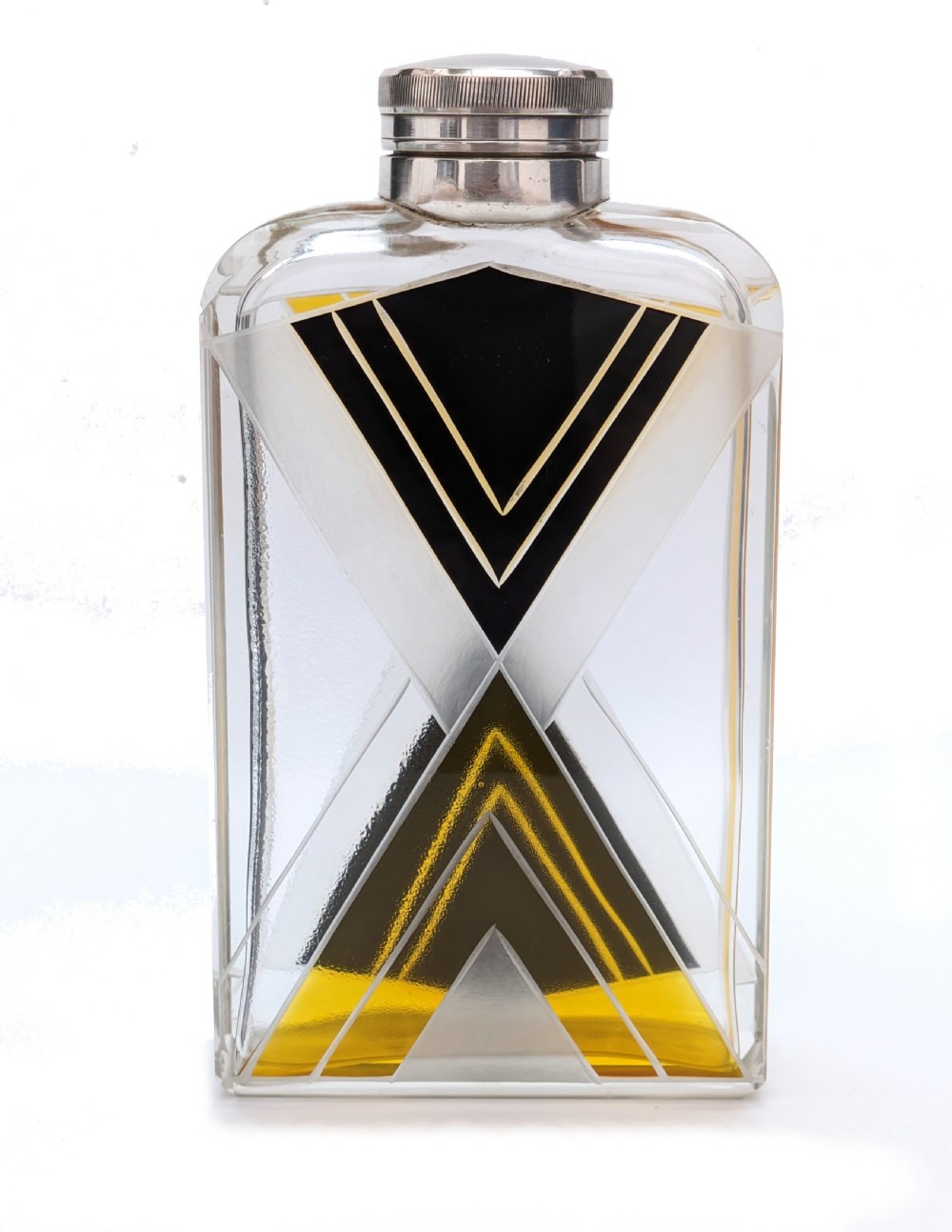 art deco gents glass and silver cologne bottle c1930