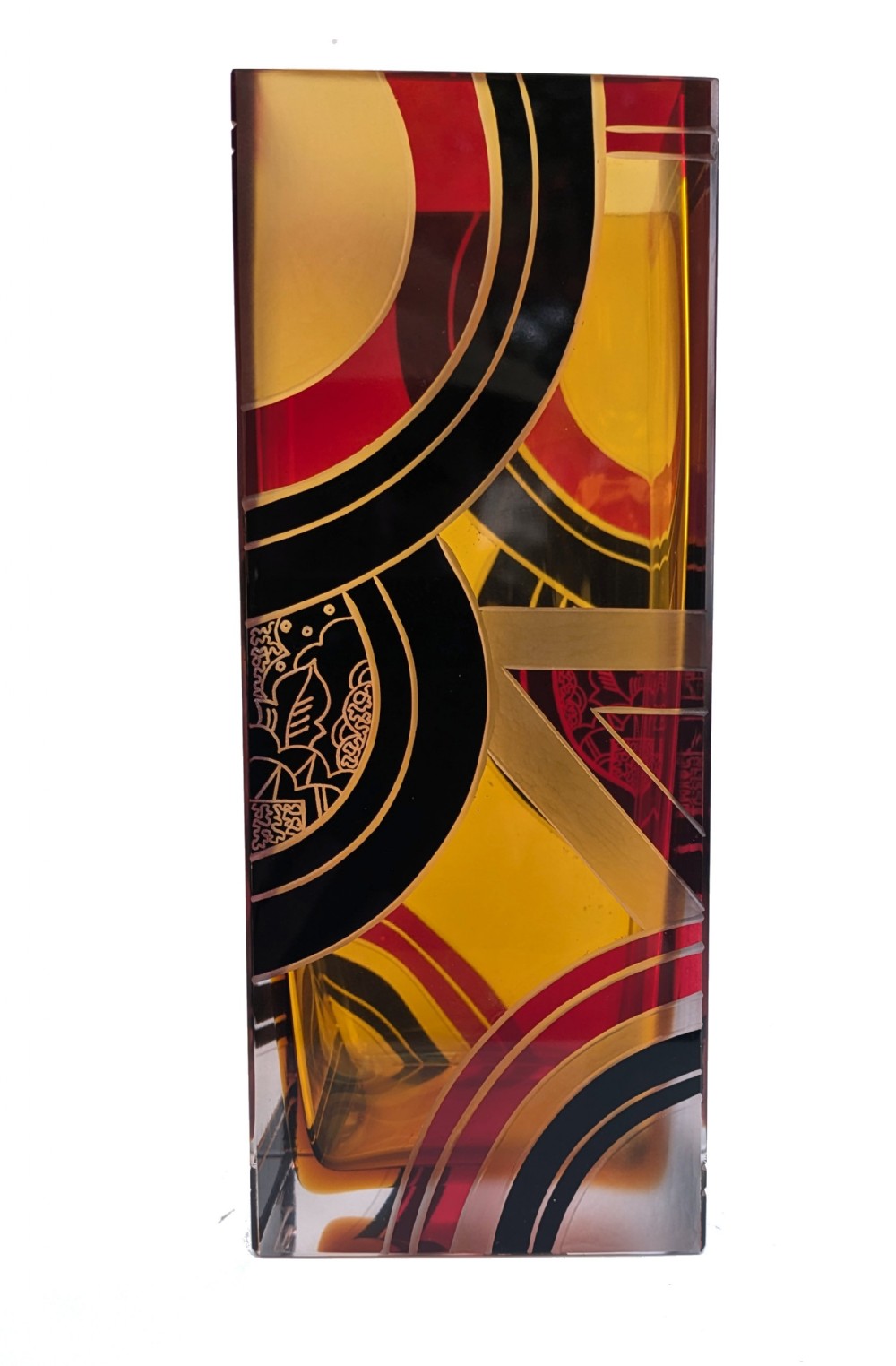 art deco large czech amber glass vase by karl palda c1930