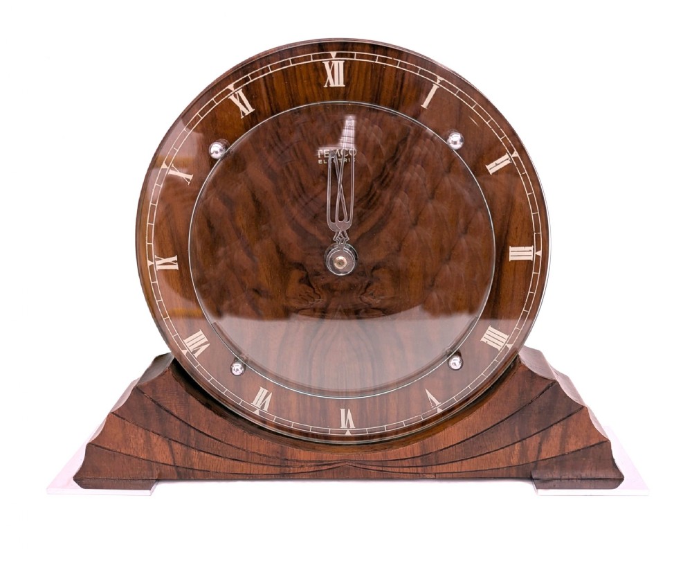 art deco stylish walnut mantle clock english c1930