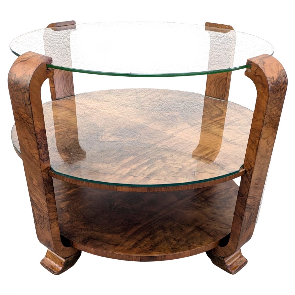 art deco walnut glass occasional coffee table english c1930