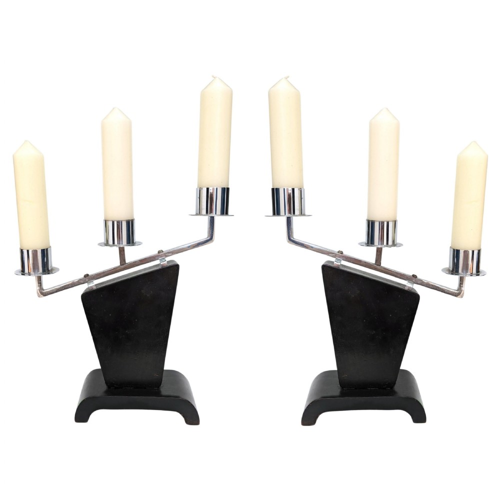 art deco matching pair 1930's moderne stepped candelabra