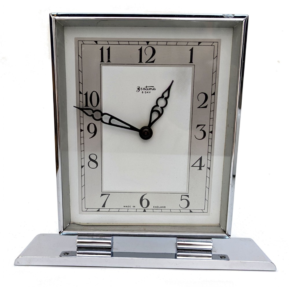 art deco eight day chrome clock by bentima c1930