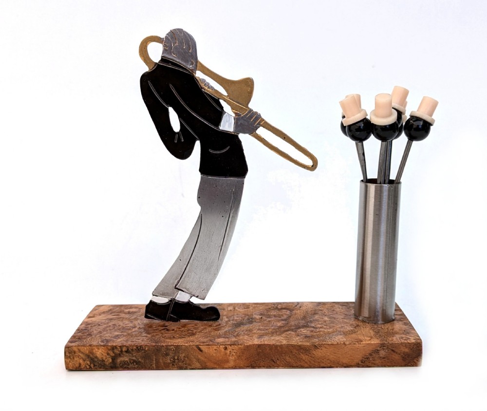 art deco novelty cocktail sticks 'jaz player' by sudre french 1930's