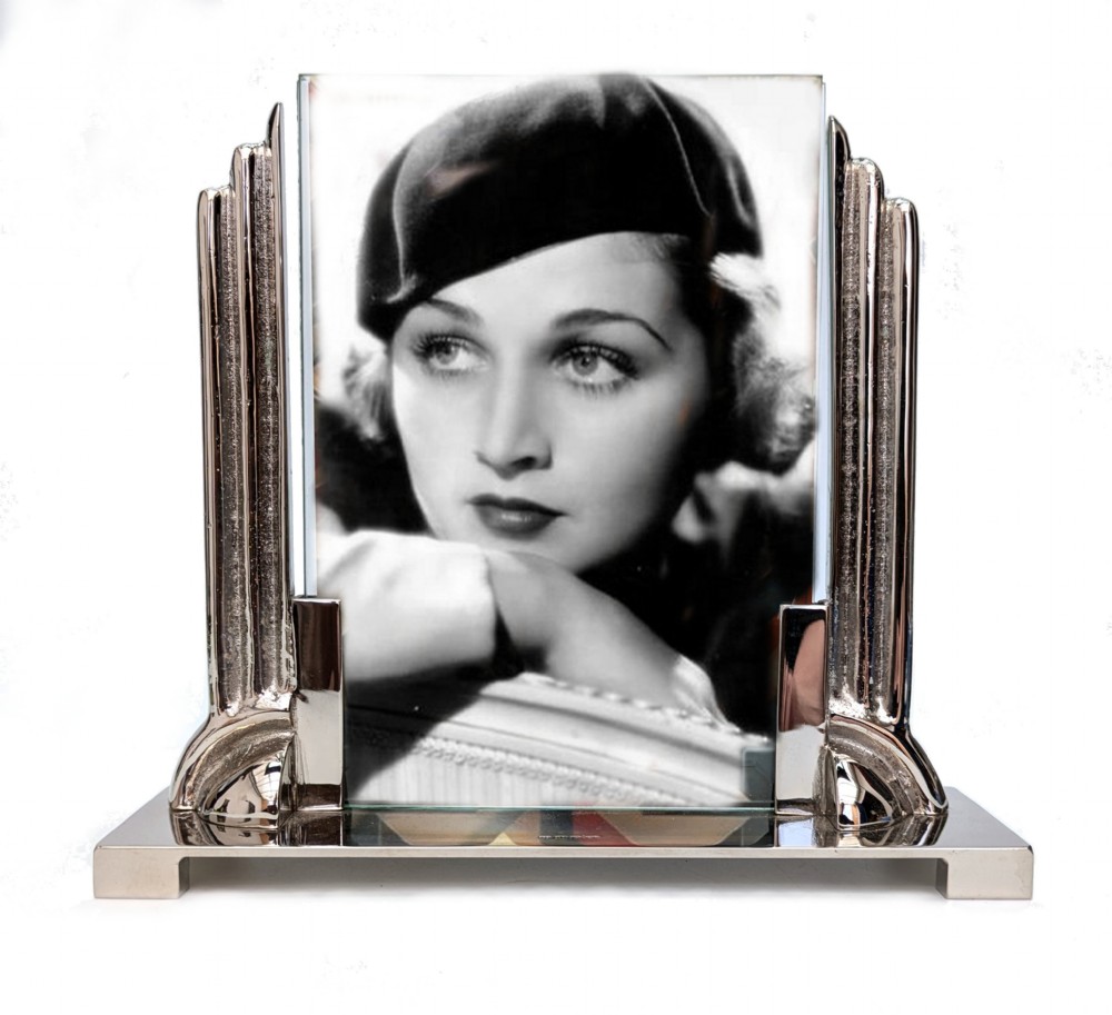 art deco odeon nickle silver free standing picture frame c1930