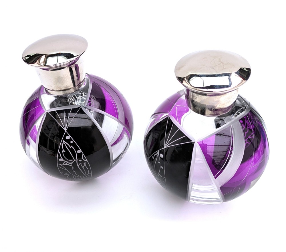 art deco matching globe perfume bottles by karl palda circa 1930