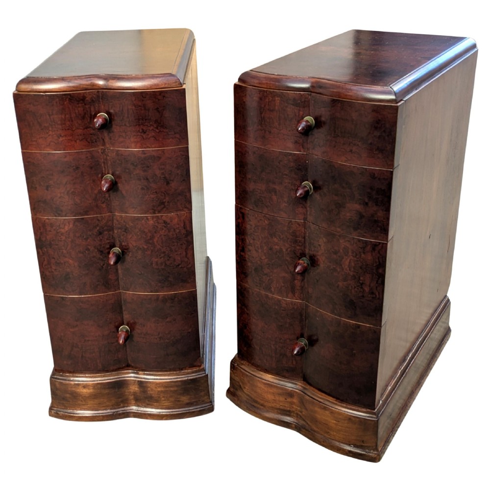 matching pair of walnut art deco bedside cabinet nightstands c1930