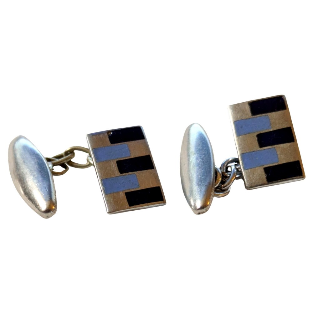 art deco modernist matching pair of enamel gents cufflinks c1930