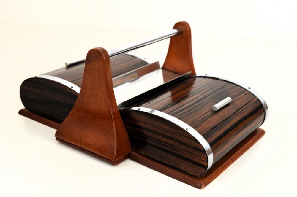 art deco walnut roll top cigar cady with chrome trim french c1930