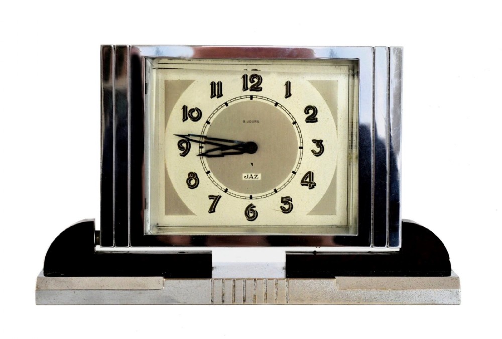 art deco chrome and bakelite clock by jaz clockmakers french c1930