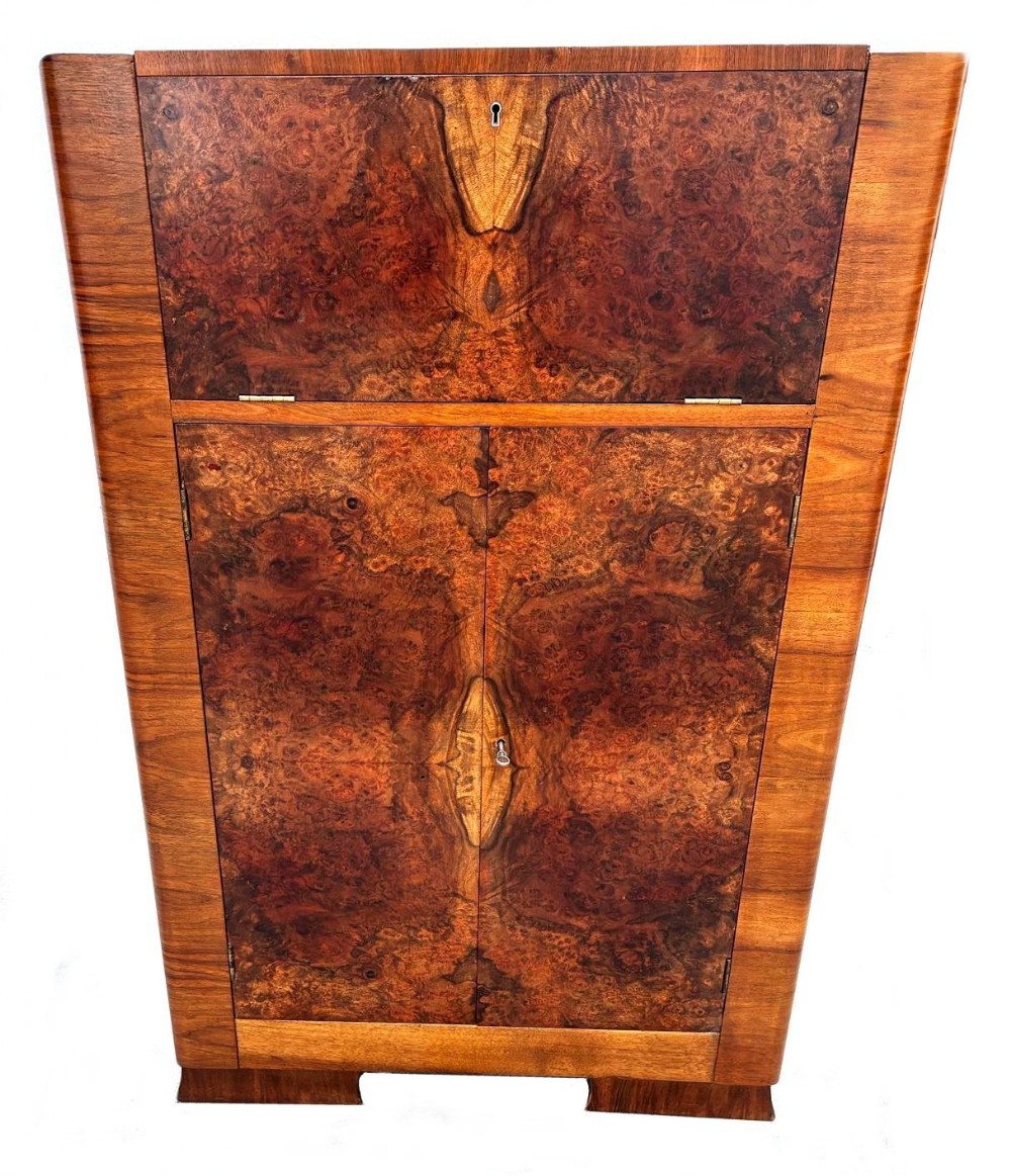 art deco figured walnut dry bar cocktail cabinet c1930