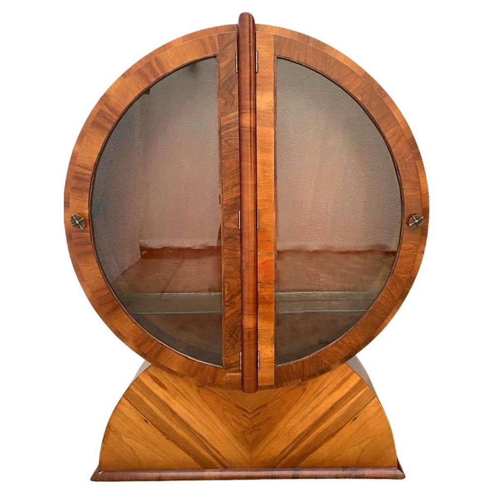 spectacular art deco walnut vitrine display cabinet english c1930