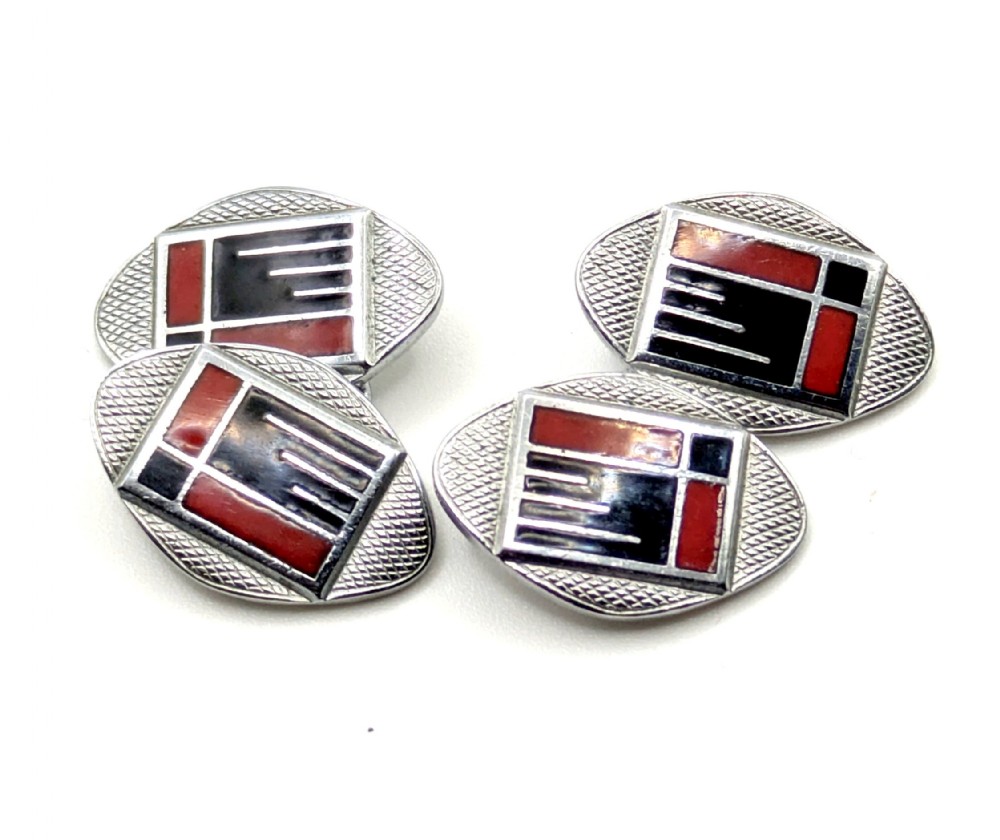 art deco modernist matching pair of enamel gents cufflinks circa 1930