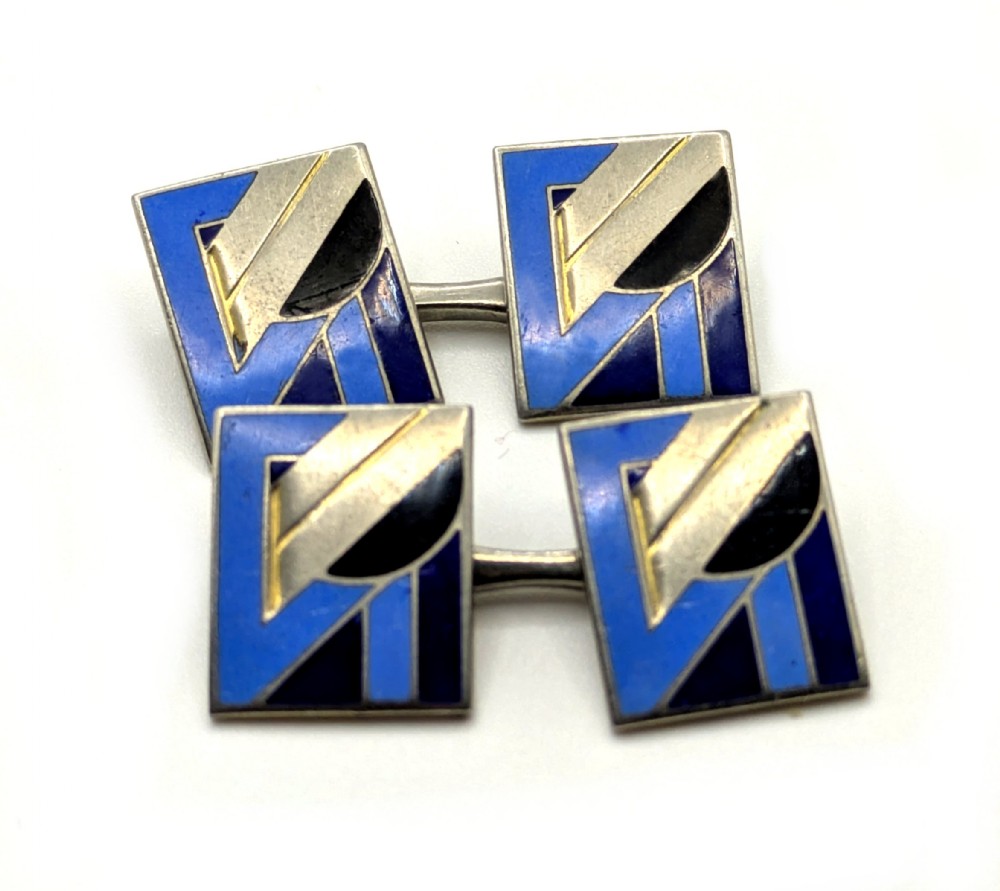 art deco modernist matching pair of enamel gents cufflinks circa 1930