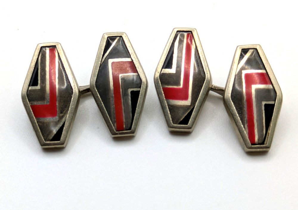 art deco modernist matching pair of enamel gents cufflinks circa 1930