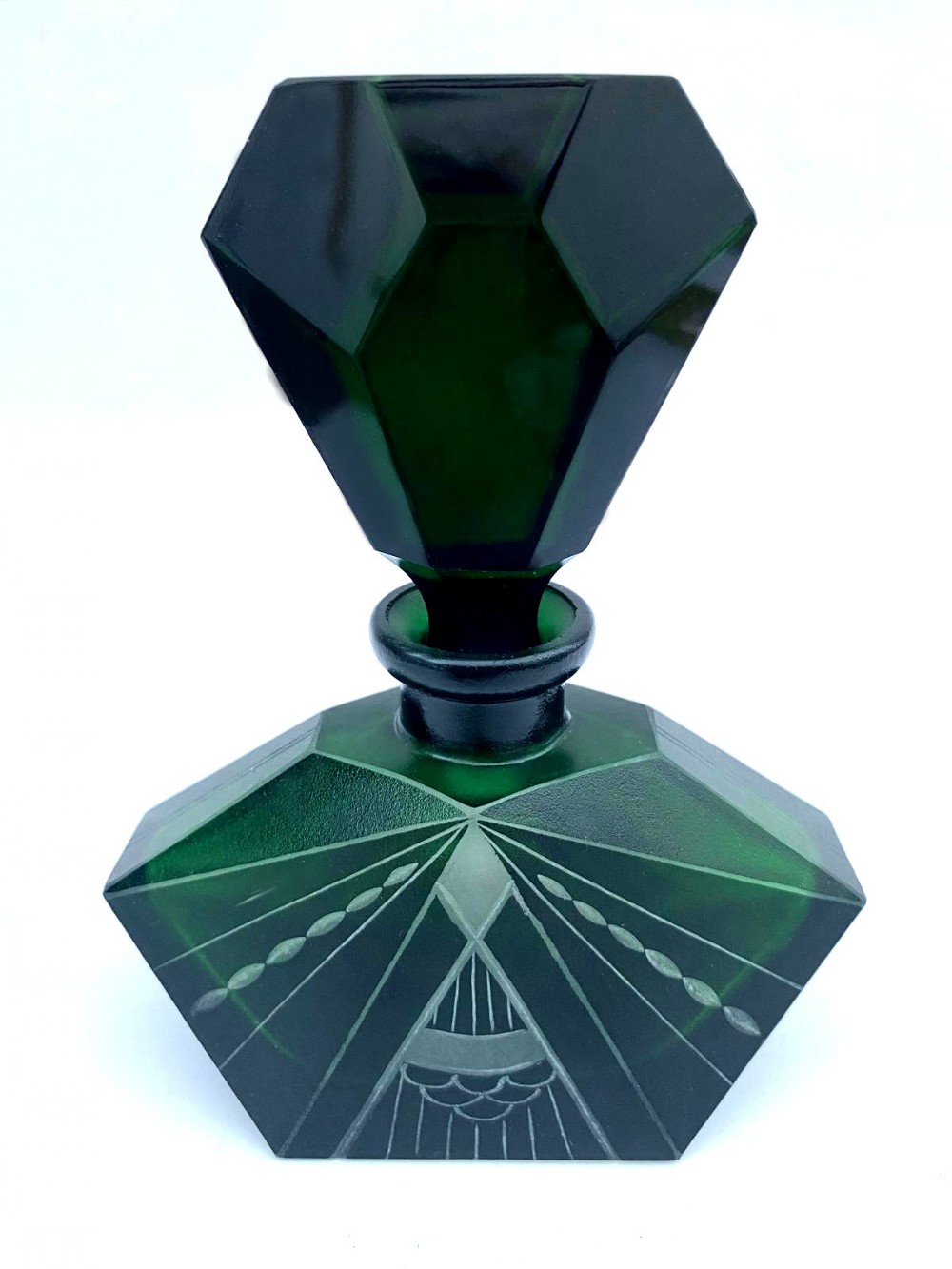 beautiful art deco green glass perfume bottle by karl palda c1930