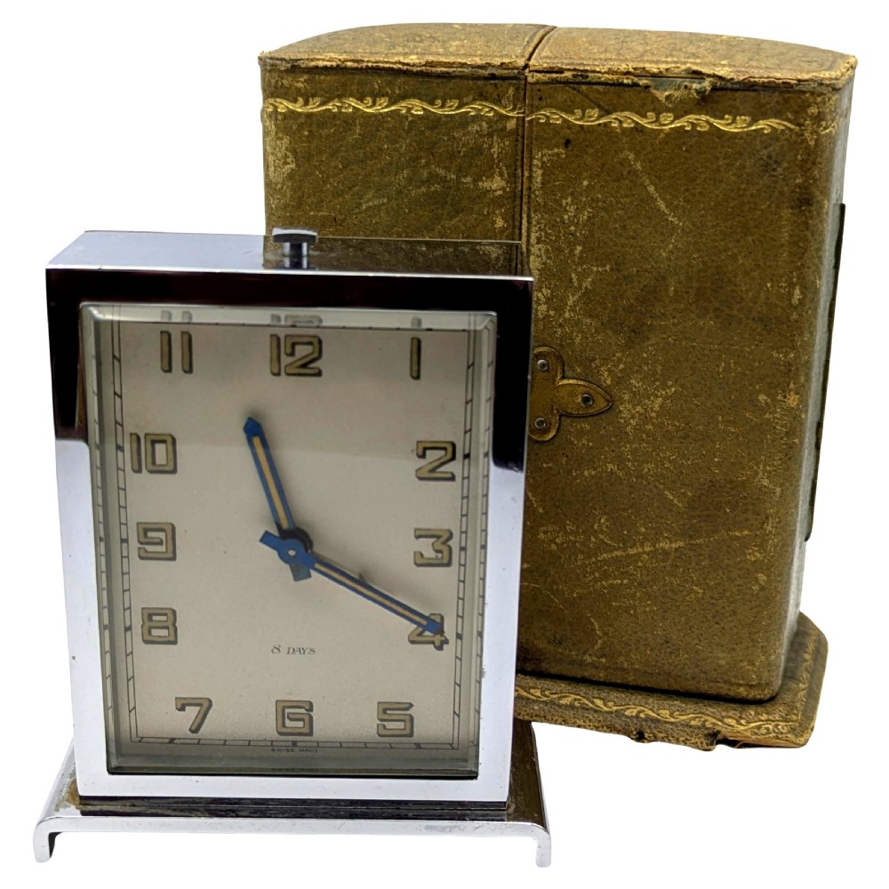 art deco chromeplated travel clock by harrods of london1930s