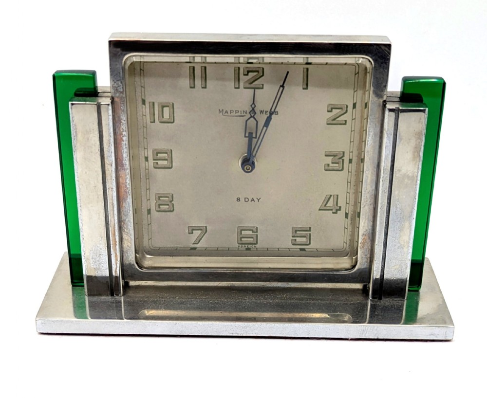 art deco elegant chromeplated desk clock by mappin webb c1930